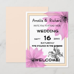 Invitation Carte Postale Lila mariage élégante fleur fleurie rose fleur i