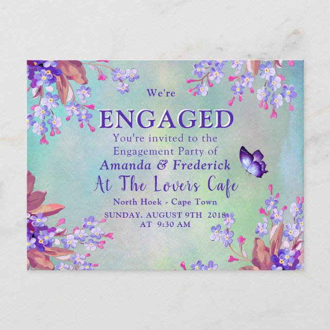 Invitation Carte Postale Lilac Purple Oublie-moi-pas le Fiançailles (Devant)