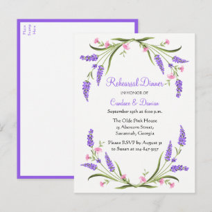Invitation Carte Postale Lilacs Purple Aquarelle Florale Dîner de répétitio