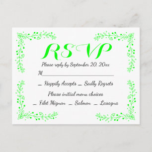 Invitation Carte Postale Lime Green Floral Leaf RSVP Feuilles de mariage