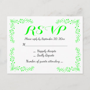 Invitation Carte Postale Lime Green Floral Leaf RSVP Feuilles de mariage