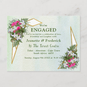 Invitation Carte Postale Lis Amaryllis, fougères & Fleur rouge-rose