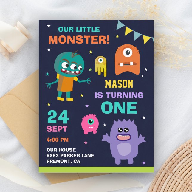 Invitation Carte Postale Little Monster 1ère fête d'anniversaire (Créateur téléchargé)