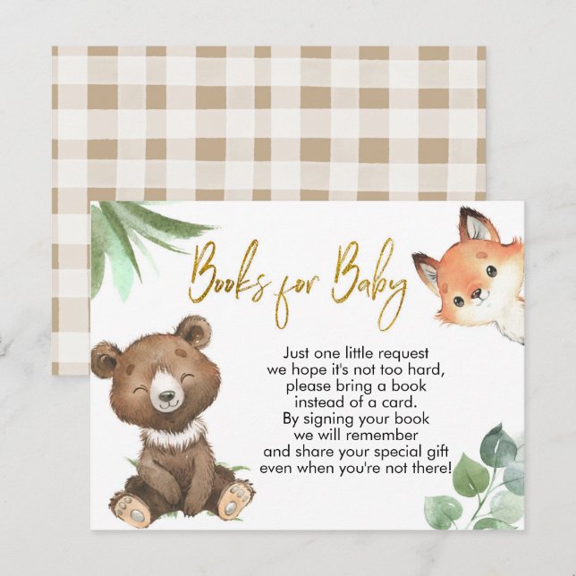 Invitation Carte Postale Livres de Baby shower Woodland pour bébé (Devant / Derrière)