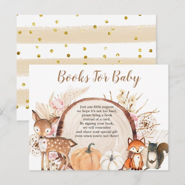 Invitation Carte Postale Livres de citrouille bohémiens pour bébé en forêt (Devant / Derrière)