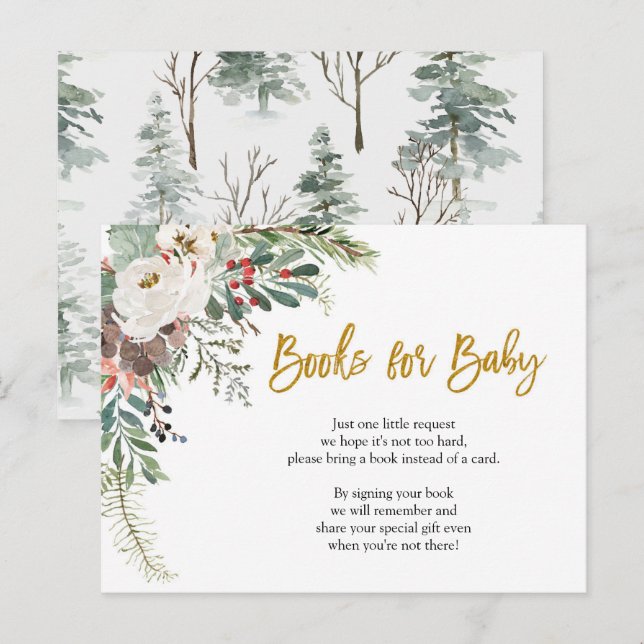 Invitation Carte Postale Livres floraux de Noël d'hiver pour bébé (Devant / Derrière)