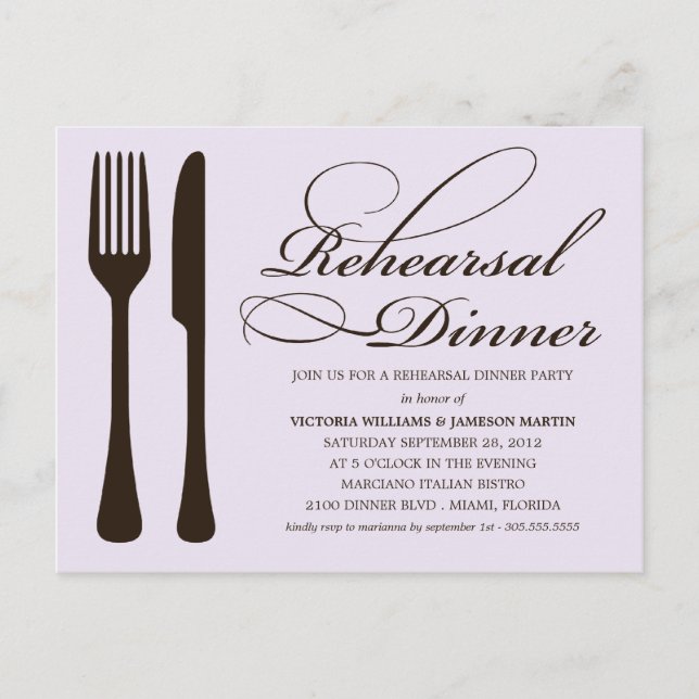 INVITATION CARTE POSTALE LOGICIEL LILAC & NOIR | REHEARSAL DINNER (Devant)