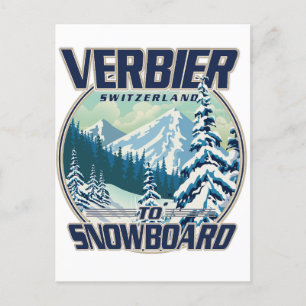 Invitation Carte Postale logo de Voyage en Snowboard à Verbier Suisse
