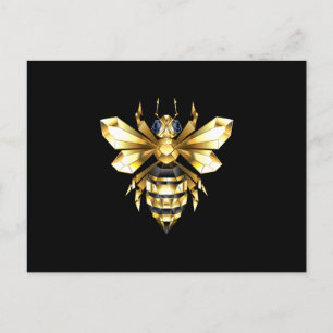Invitation Carte Postale Logo Faux Gold Foil Bee Polygonal sur Noir