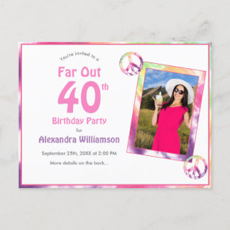 Invitation Carte Postale Loin de 40e Super Tie Dye Photo fête d'anniversair