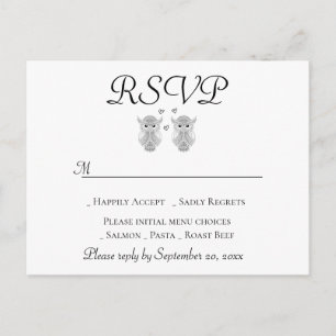 Invitation Carte Postale Love Owl RSVP Black & White Folk Art Wedding Party