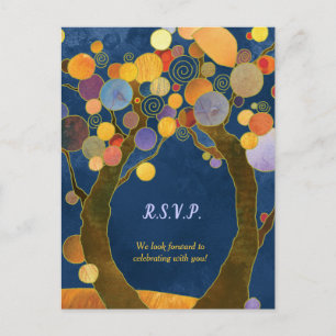 Invitation Carte Postale Love Trees Royal Blue Wedding RSVP