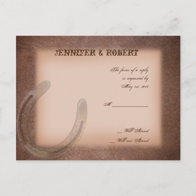 Invitation Carte Postale Lucky Horseshoe sur Brown Leather RSVP (Devant)