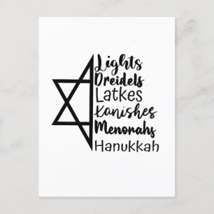 Invitation Carte Postale Lumière Dreidel Latke Knish Menorah Hanukkah