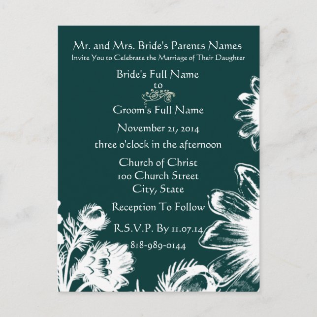 Invitation Carte Postale Luxe Radiance Green White Budget Mariage convivial (Devant)