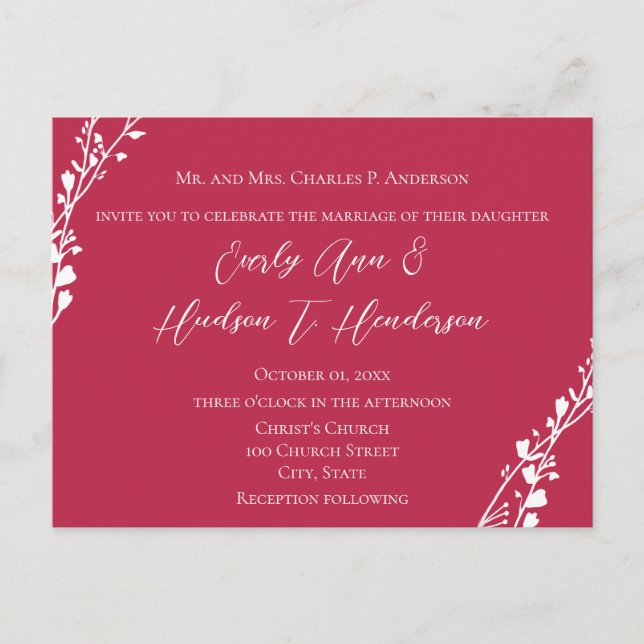 Invitation Carte Postale Magenta Two devient un Mariage chrétien (Devant)