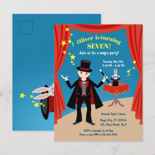 Invitation Carte Postale Magicien Boy Show Fête d'anniversaire