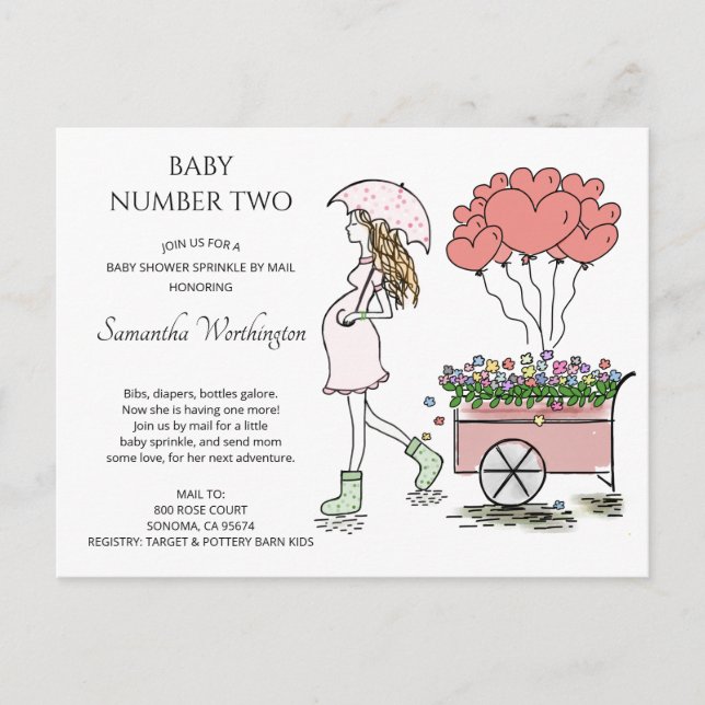 Invitation Carte Postale Maman Enceinte Pink Baby Sprinkle Douche Par Courr (Devant)