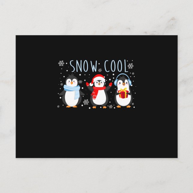 Invitation Carte Postale Manchot Mignon Neige Noël Hiver (Devant)