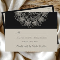 Mandala Boho Indian Elegant Noir Mariage RSVP