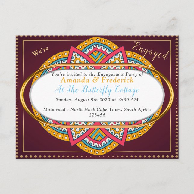 Invitation Carte Postale Mandalas sur un arrière - plan Maroon (Devant)