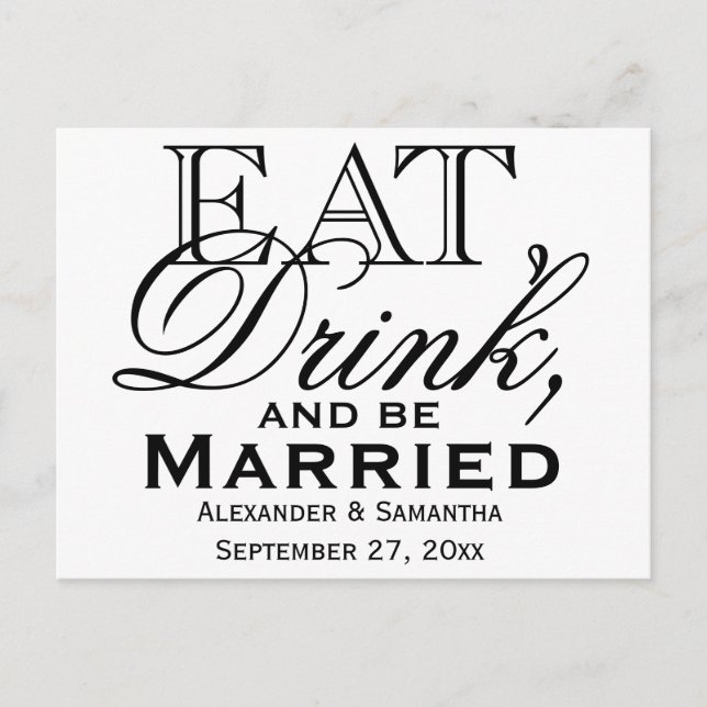 Invitation Carte Postale Manger, Boire, et Être Marié Mariage sur mesure (Devant)