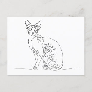 Invitation Carte Postale Manteau Sphynx tiré à la main - Art ligne minimali