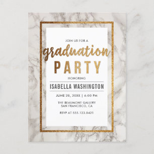 Invitation Carte Postale Marbre blanc & Gold Typography Graduation Party