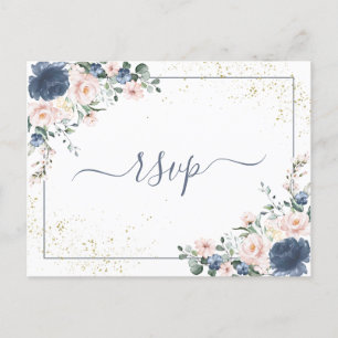 Invitation Carte Postale Marbre de cuivre Géométrique Blanc Floral RSVP