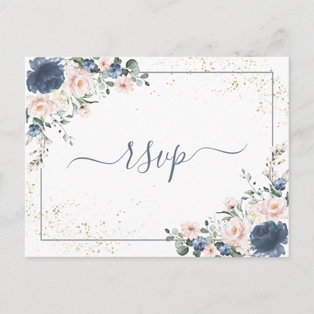 Invitation Carte Postale Marbre de cuivre Géométrique Blanc Floral RSVP (Devant)