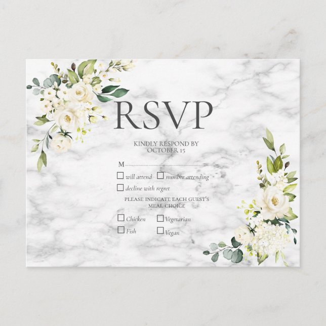 Invitation Carte Postale Marbre de cuivre Géométrique Blanc Floral RSVP (Devant)