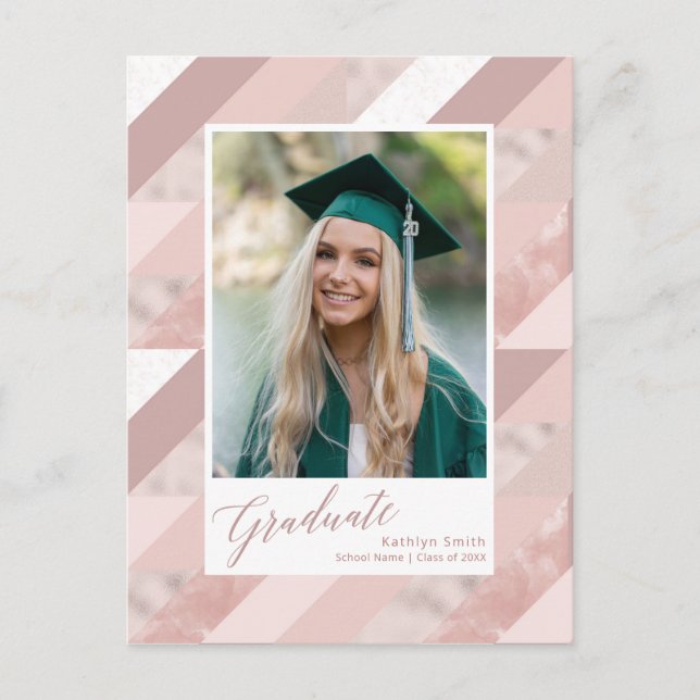 Invitation Carte Postale Marbre d'or Rose 2022 - Graduation photo moderne (Devant)