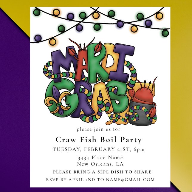 Invitation Carte Postale Mardi Gras Crawfish Boil Party Masquerade (Créateur téléchargé)