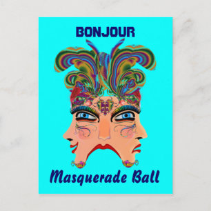 Invitation Carte Postale Mardi Gras Masquerade Comédie Drama Voir les astuc