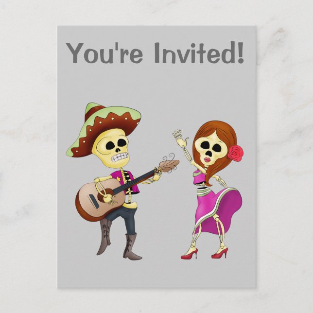 Invitation Carte Postale Mariachi Dancing Couple Day of Dead (Devant)