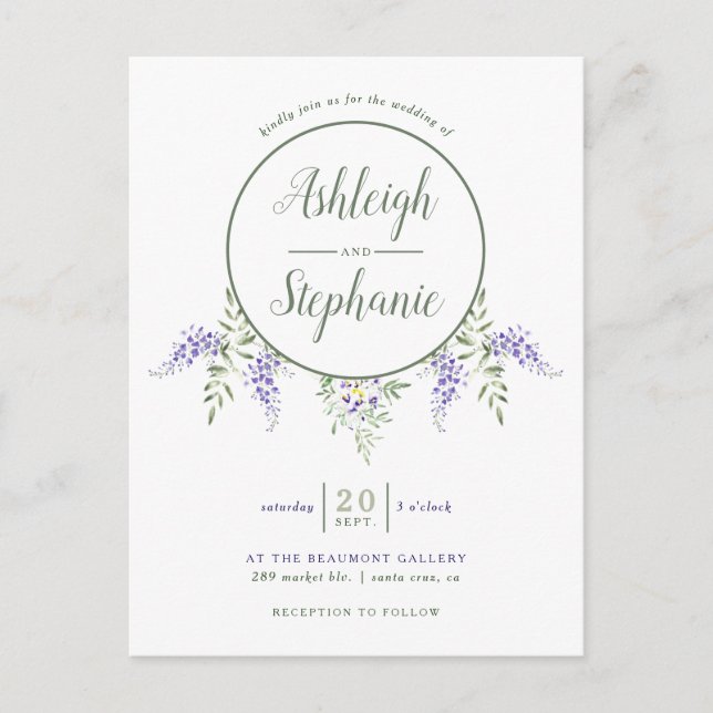 Invitation Carte Postale Mariage à goutte Chic Watercolor Wisteria (Devant)