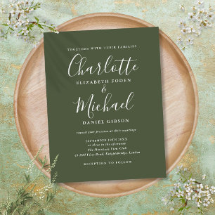 Invitation Carte Postale Mariage à l'écriture signature Vert Olive