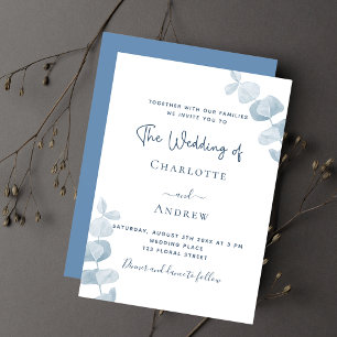 Invitation Carte Postale Mariage blanc d'eucalyptus bleu poussiéreux