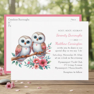 Invitation Carte Postale Mariage Bohème Champêtre Rustique avec Hibou