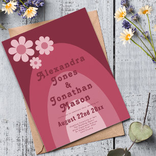 Invitation Carte Postale Mariage budget moderne Retro Daisy Arch rose