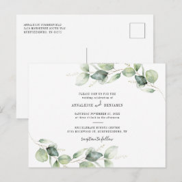Invitation Carte Postale Mariage campagnard botanique Eucalyptus Foliage