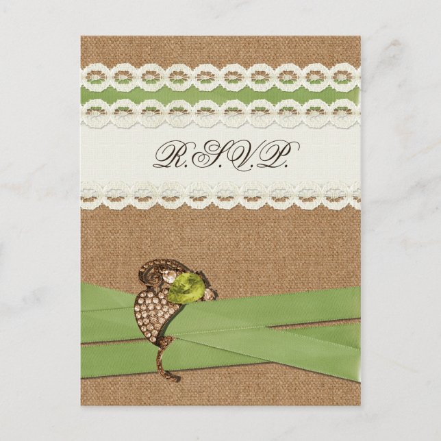 Invitation Carte Postale MARIAGE CAMPAGNARD de bouclage et de dentelle FAUX (Devant)