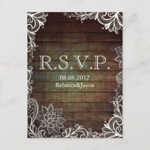 Invitation Carte Postale mariage campagnard en dentelle de bois de canne ru