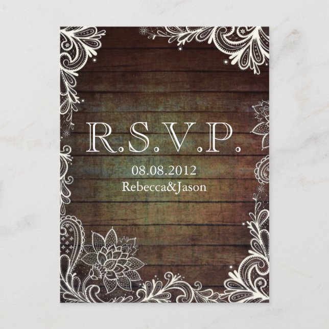 Invitation Carte Postale mariage campagnard en dentelle de bois de canne ru (Devant)