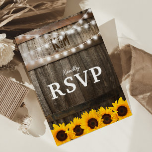 Invitation Carte Postale Mariage campagnard rustique RSVP   Lumières tourne