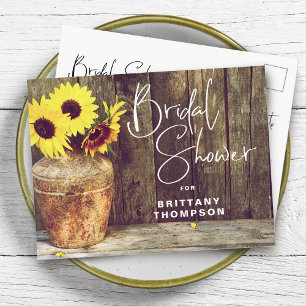 Invitation Carte Postale Mariage Champêtre avec Tournesols en Bois