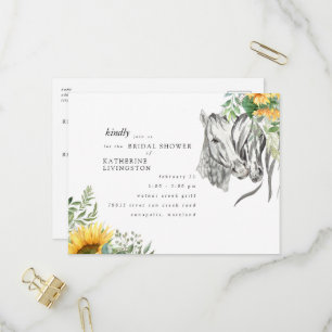 Invitation Carte Postale Mariage champêtre avec tournesols et chevaux qui s