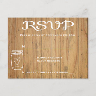 Invitation Carte Postale Mariage champêtre en pot Mason en bois marron RSVP