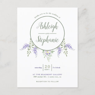 Invitation Carte Postale Mariage chic de baisse de glycines d'aquarelle