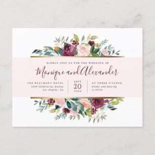 Invitation Carte Postale Mariage chic Pastel rose rayure d'aquarelle
